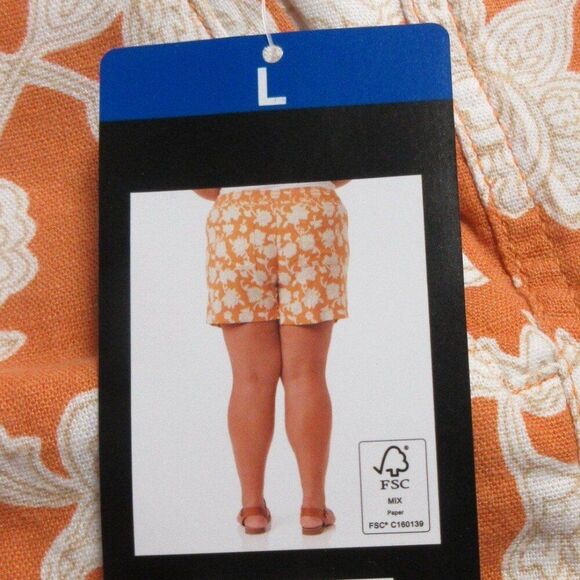 BRIGGS Ladies Linen Blend Shorts Womens Size L Orange Cream Floral Flowers NWT - Picture 9 of 12